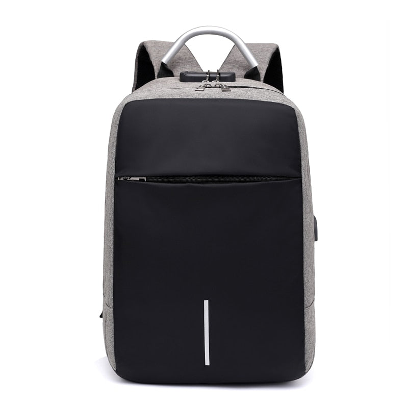 Versatile black anti-theft travel laptop backpack, water-resistant & equipped with convenient USB charging.