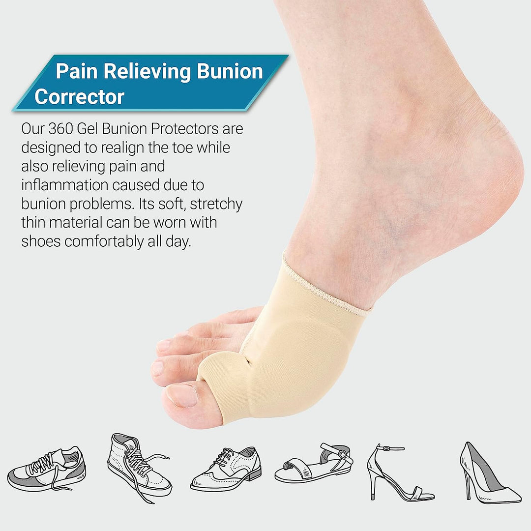 "Unisex bunion relief silicone corrector with gel padding, offers pain relief and toe alignment with durable medical grade si