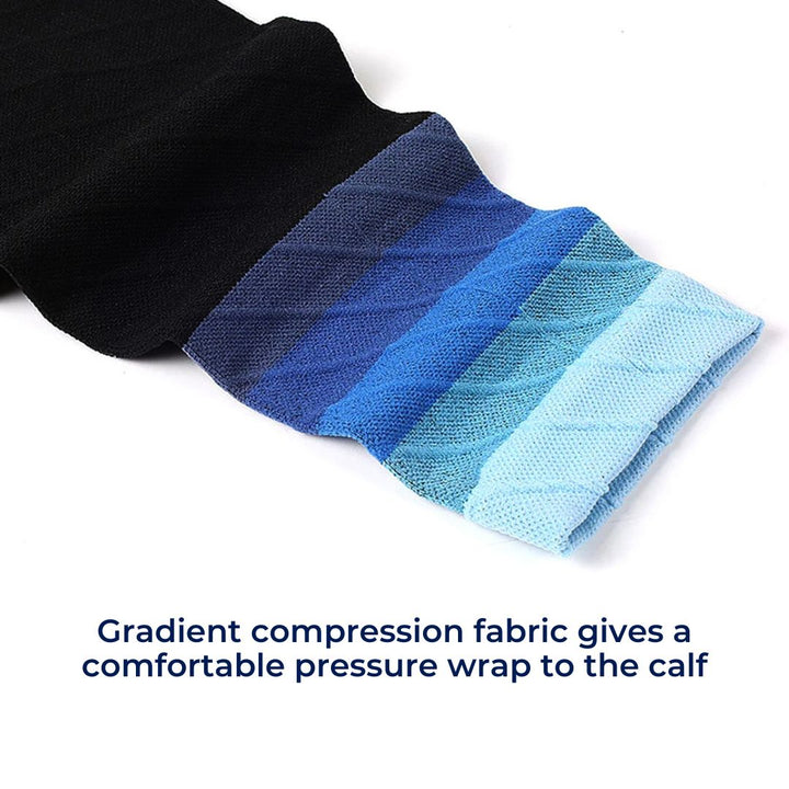 "Unisex calf compression sleeves in sleek design for enhanced circulation, available in various colors for pain relief and co