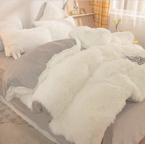 Vibrant candy-colored plush duvet cover set. Ultimate softness & warmth for a cozy winter bedroom.