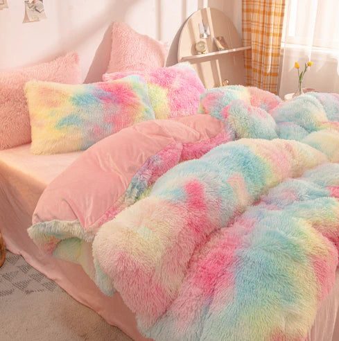 Luxuriously soft plush duvet cover set in candy colors. Ideal for cozy winter comfort & home decor.