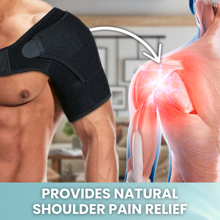 Unisex compression shoulder brace for pain relief, adjustable fit, breathable fabric, ideal for injury recovery and support.