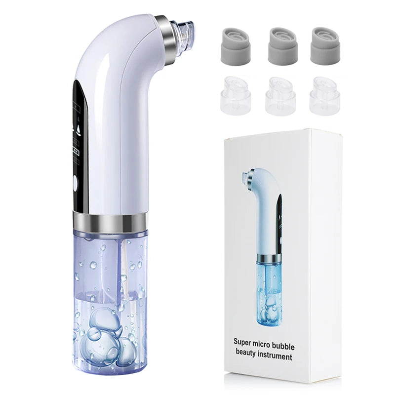 "Unisex electric blackhead remover vacuum, sleek design, adjustable suction for skin cleansing, front view."
