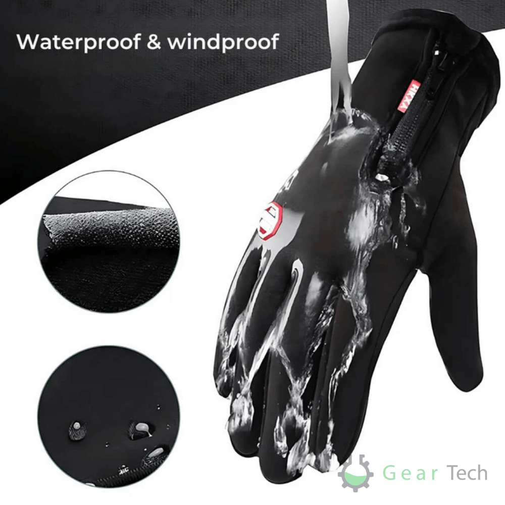 "Unisex electric thermal winter gloves, sleek black, waterproof, touchscreen fingers, USB-heated pads for ultimate warmth."