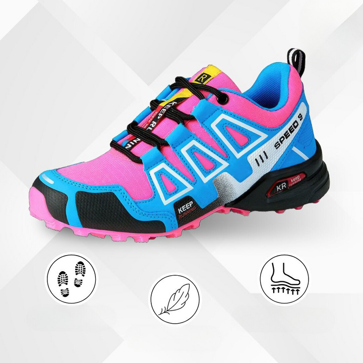 Unisex all-weather hiking shoes with plush comfort cushioning for long treks.