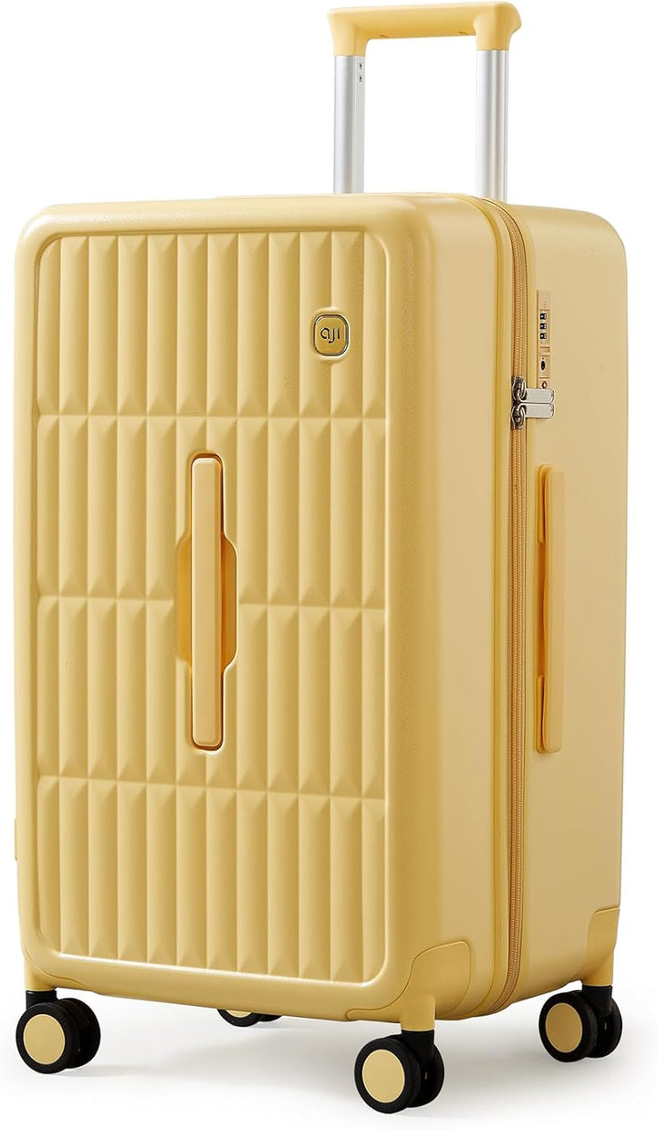 Business travel hard shell spinner suitcase, offering secure packing and smooth mobility.