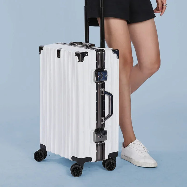High-quality hardshell luggage with aluminum frame for durable and secure world travel.