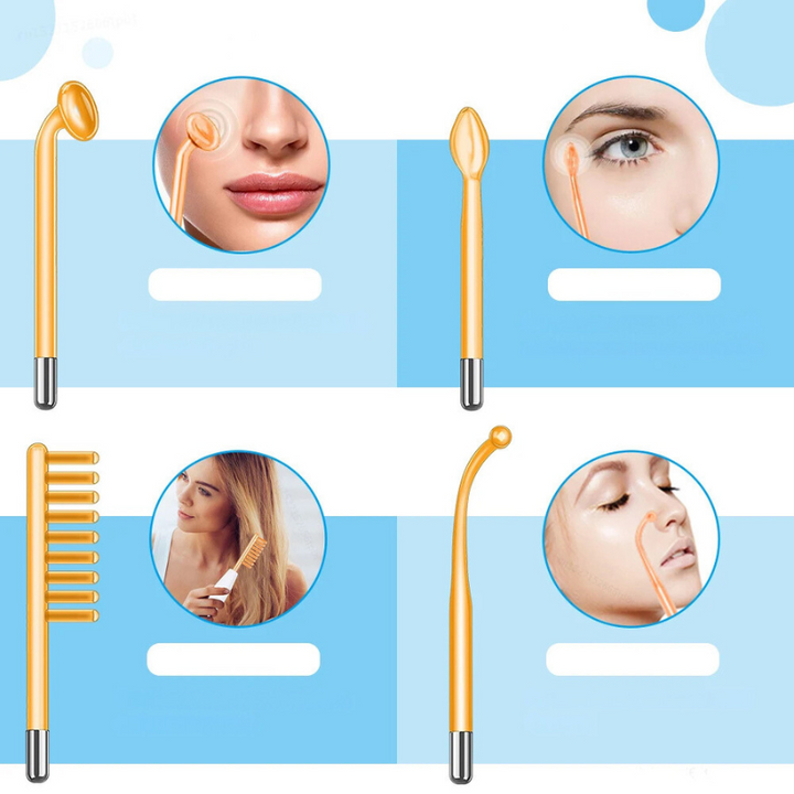 "Unisex high-frequency skin tightening wand for wrinkle reduction and acne treatment, featuring compact neon argon design."
