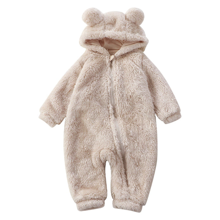 Cute unisex baby bear onesie. Warm infant jumpsuit, perfect cozy outfit for winter fashion.