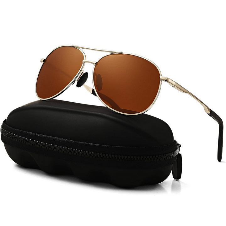 Classic metal frame aviator sunglasses, polarized for men & women, enhancing clear outdoor vision.