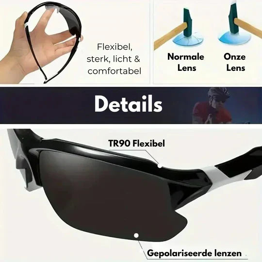 "Unisex polarized sports sunglasses with UV400 protection, lightweight frame, and anti-slip nose pads for outdoor activities.