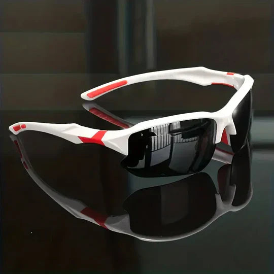 "Unisex polarized sports sunglasses with UV400 protection, lightweight frame, and anti-slip nose pads for outdoor activities.