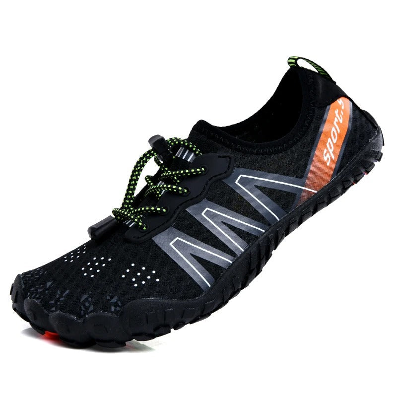 Unisex quick-drying barefoot water shoes with non-slip sole, breathable mesh, and elastic fit for optimal grip on wet surface