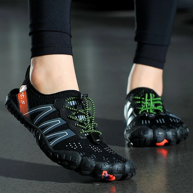 Unisex quick-drying barefoot water shoes with non-slip sole, breathable mesh, and elastic fit for optimal grip on wet surface