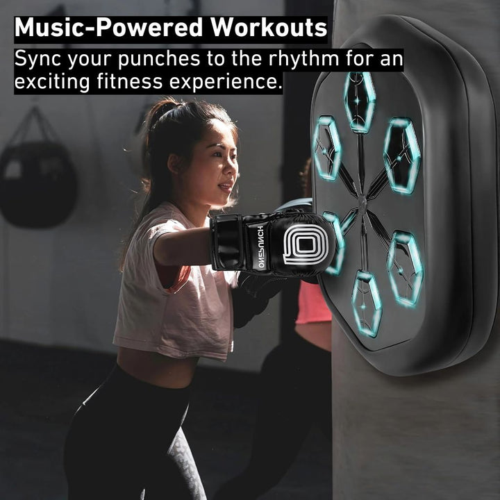 "Unisex Rhythm Punch Max Boxing Trainer with sleek design, digital display, music sync feature for immersive home gym workout