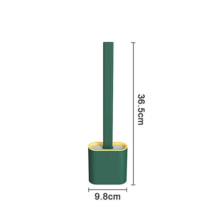 "Unisex silicone toilet brush with holder, FlexiClean, showing flexible bristles, ideal for thorough bathroom cleaning."