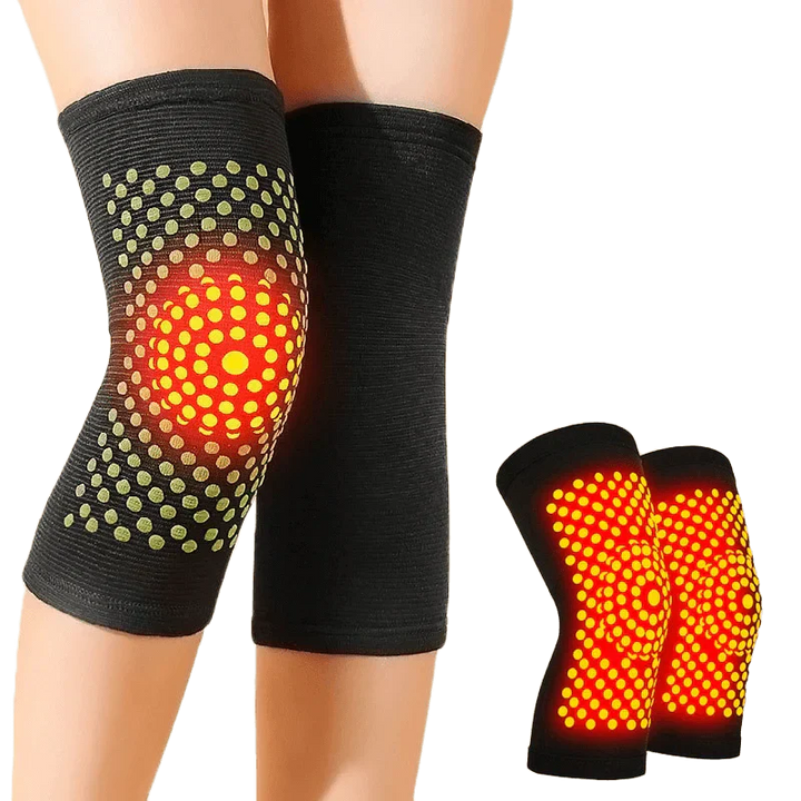 Unisex thermal knee sleeves, black elastic fabric, offering support and comfort, ideal for sports and daily activities.
