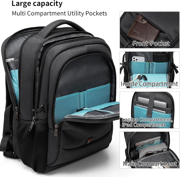 Dynamic unisex travel backpack, water-resistant, supports laptops & features a practical USB port.