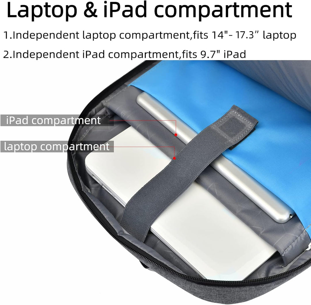 High-capacity water-resistant travel backpack, unisex, for laptops & essentials, with USB port.