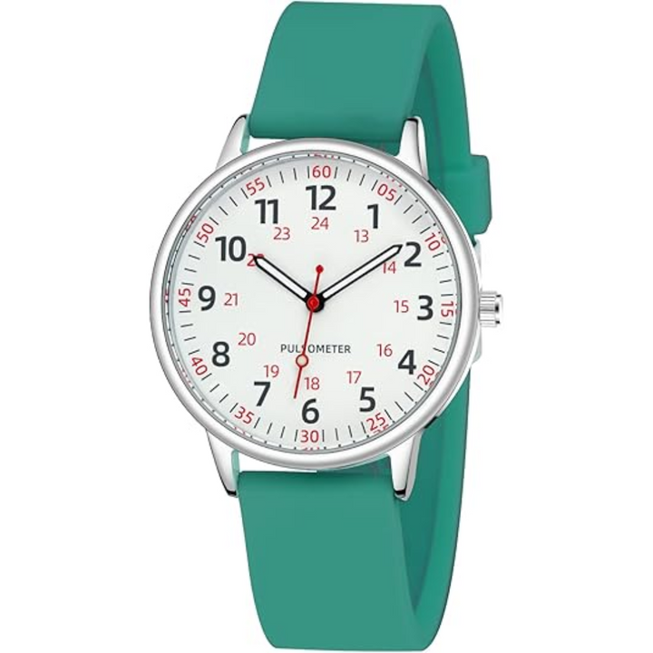 Clinician's choice: waterproof analog nurse watch with clear second hand & durable design.