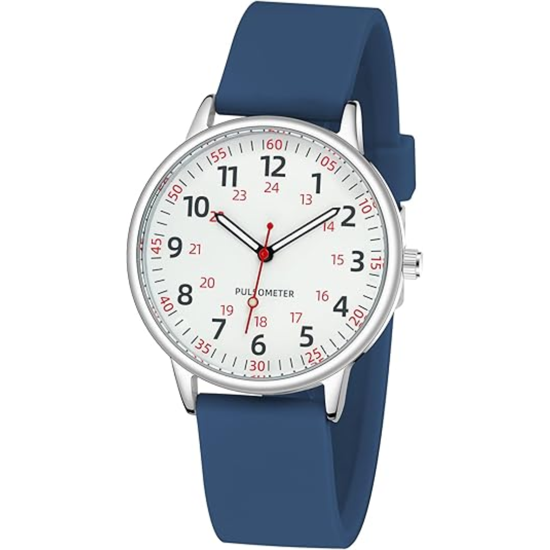 Waterproof analog nurse watch, unisex, with a visible second hand for accurate readings.