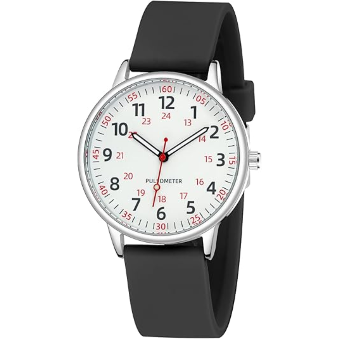 Easy-to-clean silicone waterproof nurse watch, analog display, crucial second hand.