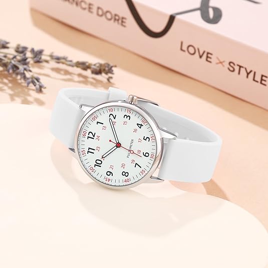 Easy-to-read analog nurse watch, waterproof with a clear second hand for precise timing.