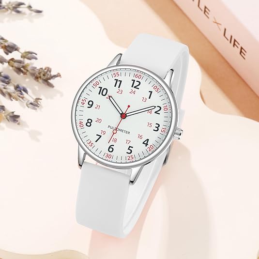 Unisex durable waterproof nurse watch with essential analog display and second hand.