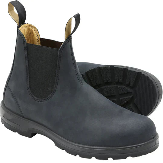 Gray waterproof slip-on Chelsea boots for men & women. Comfortable all-weather rain boots with durable, stylish design.