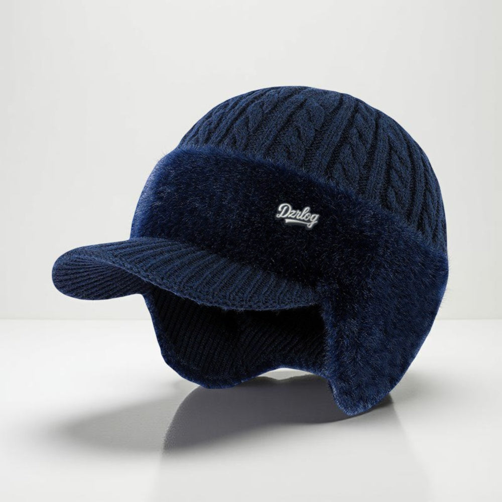 Durable polyester trapper hat, unisex ear flap knit cap provides warmth in cold weather.