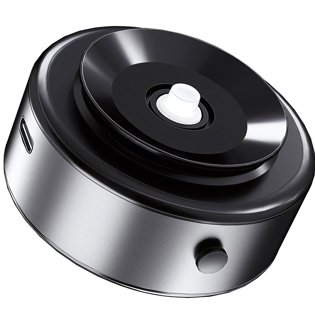 "Universal magnetic car phone holder with suction base, sleek black design, strong grip, adjustable for optimal view."