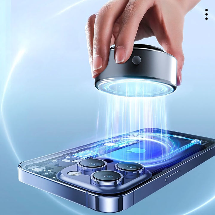 "Universal magnetic car phone holder with suction base, sleek black design, strong grip, adjustable for optimal view."