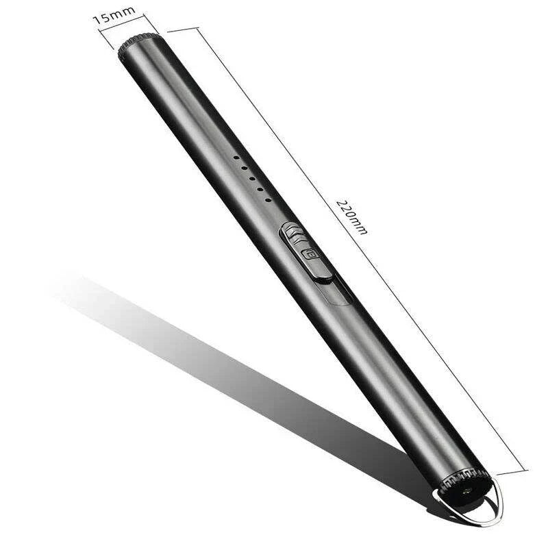 "USB rechargeable electric lighter, sleek and compact design, ideal for lighting candles and grills, windproof function."