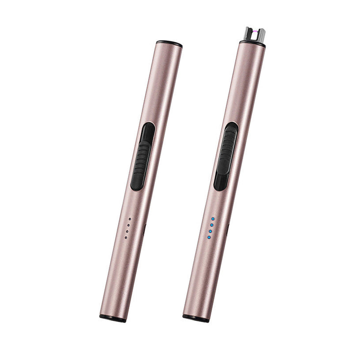"USB rechargeable electric lighter, sleek and compact design, ideal for lighting candles and grills, windproof function."