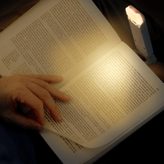 "USB Rechargeable Flex Reading Light with adjustable LED, lightweight design, and flexible positioning for comfortable readin