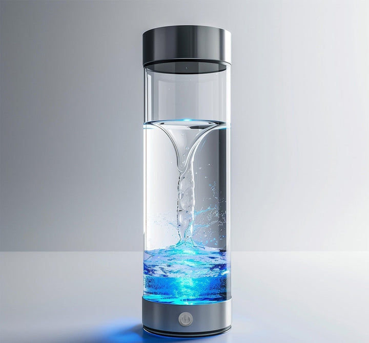 "USB rechargeable hydrogen water bottle, sleek design, enhances wellness, infuses water with molecular hydrogen, anti-inflamm