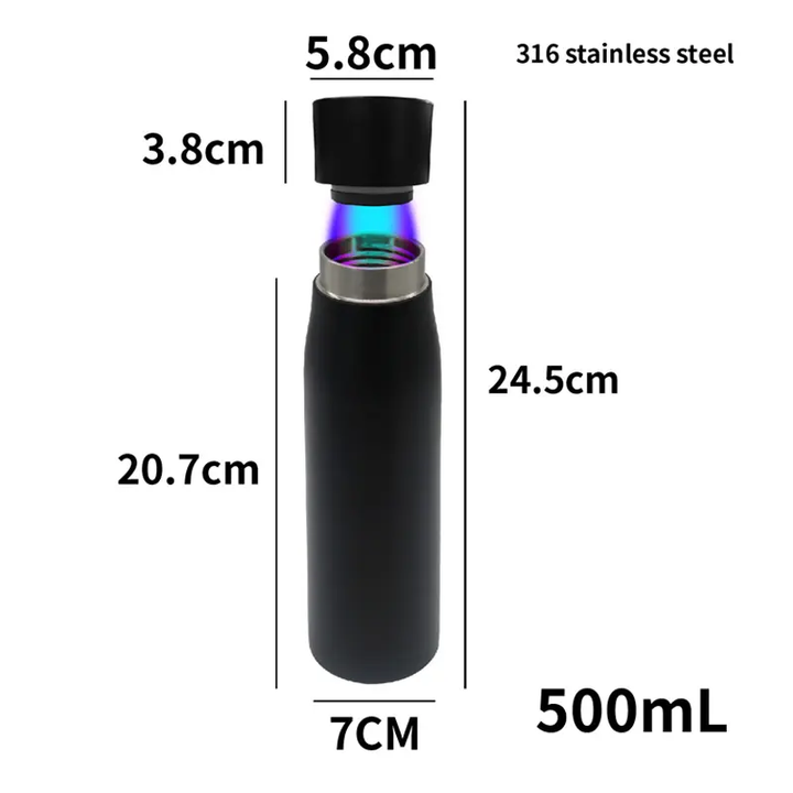 "UV Light Water Bottle with UV-C sterilization, sleek design, BPA-free, ensures germ-free hydration and easy portability."