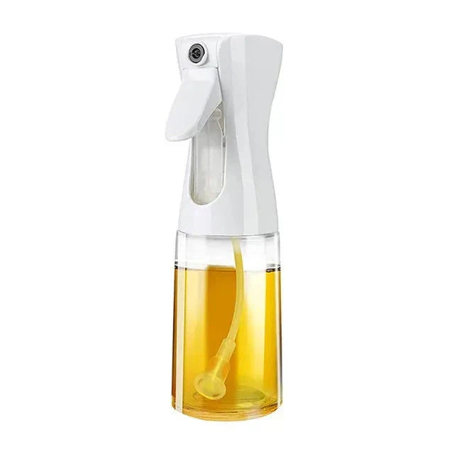 "Versatile refillable oil spray bottle, transparent body, fine mist spray, eco-friendly plastic, ideal for home chefs and coo