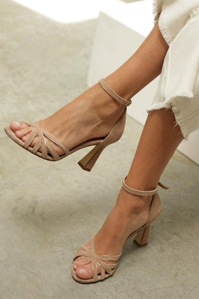 Vibrant patchwork peep toe heels for women, elegant brown dress shoes with unique style. Comfortable fashion.
