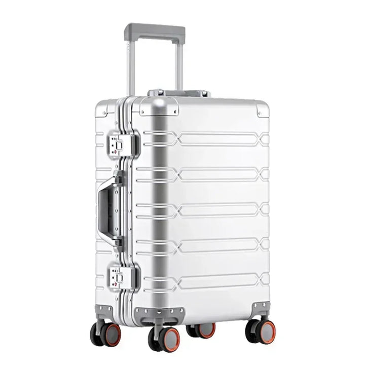 Durable Vienna Voyager aluminum-magnesium hardshell luggage, a robust modern travel essential.