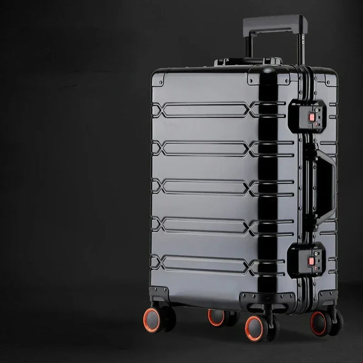 Vienna Voyager checked luggage, robust aluminum-magnesium hardshell for long journeys.