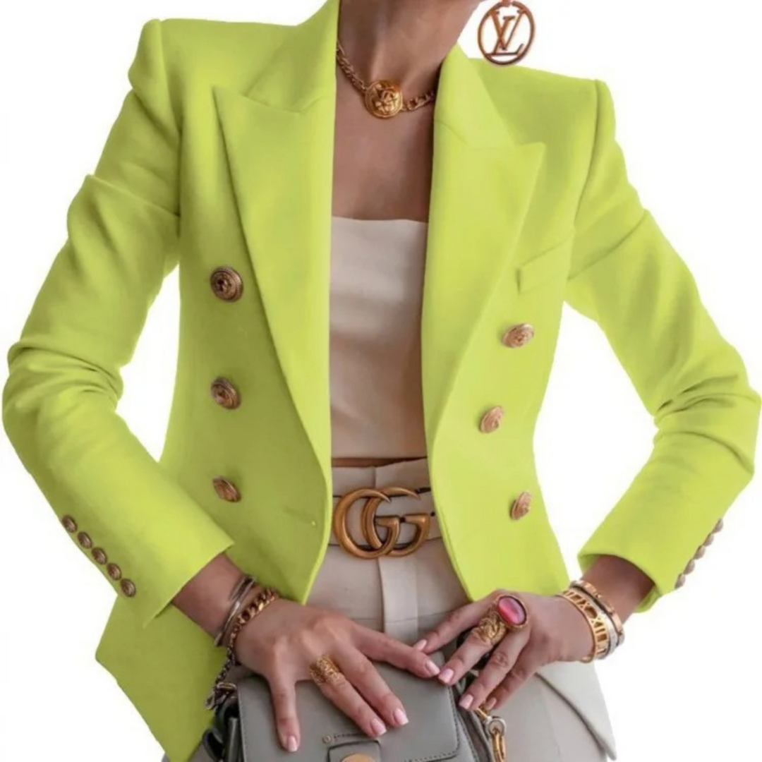 Fashionable vintage women's double-breasted blazer, Isabelle style, a unique tailored jacket for a chic and elegant look.