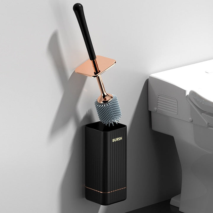 Hygienic wall-mount toilet brush for efficient bathroom cleaning; sleek holder saves floor space.