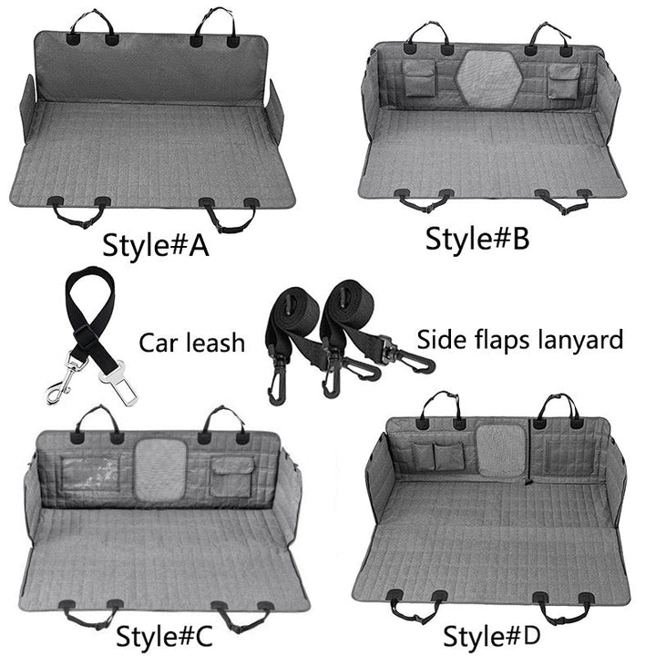 "Waterproof dog car seat cover with mesh window, black, universal fit, breathable and durable for comfortable pet travel."