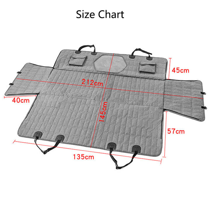 "Waterproof dog car seat cover with mesh window, black, universal fit, breathable and durable for comfortable pet travel."