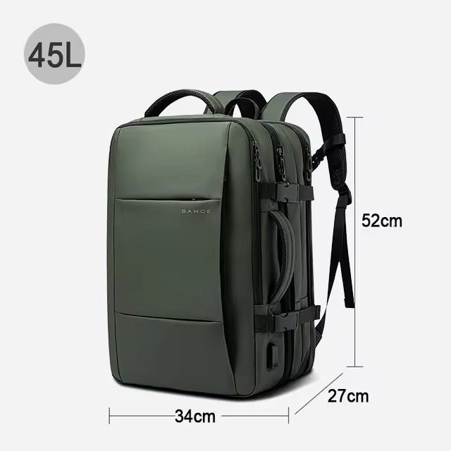 "Waterproof expandable travel backpack in black, roomy design for men and women, ideal for versatile adventures."