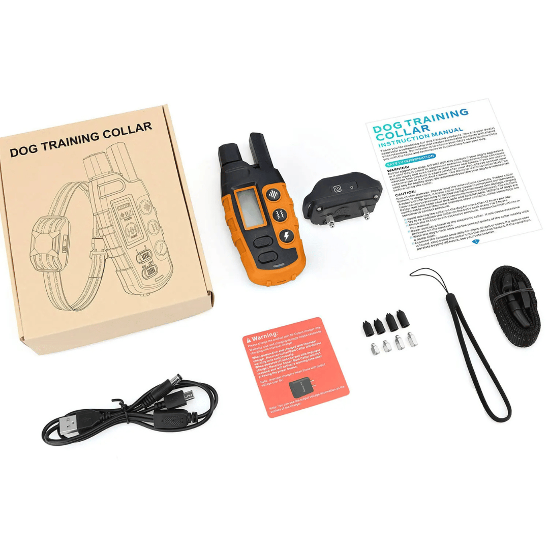 Waterproof rechargeable e-collar for dog training, black strap, remote control, fits all sizes, for outdoor use, pet supplies