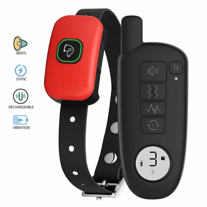 "Waterproof smart dog training collar with remote, 300m range, durable design for effective indoor/outdoor pet training."