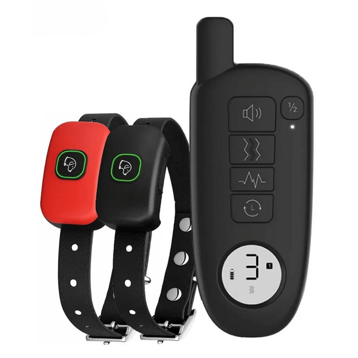 "Waterproof smart dog training collar with remote, 300m range, durable design for effective indoor/outdoor pet training."