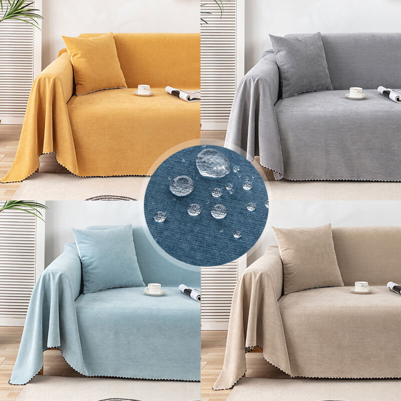 Waterproof sofa throw with jacquard edge, non-slip design, corduroy, and polyester material, protects against spills.